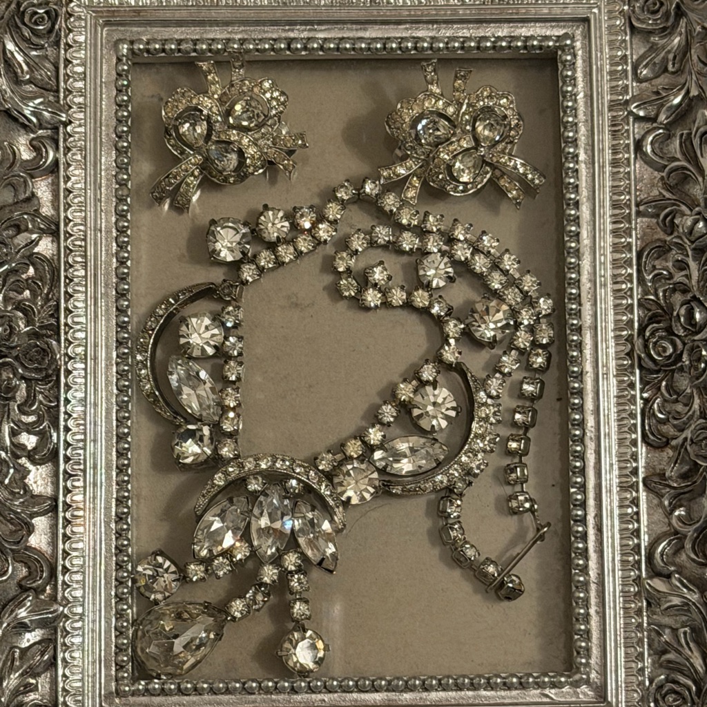 Art Deco Rhinestone Necklace & Jomaz Rhinestone Clip Earrings